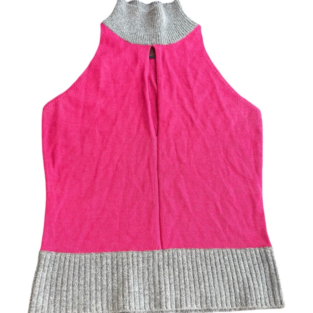 Oscar Leopold Pink/Grey Wool Blend Mock Neck Sleeveless Keyhole Knit Top (M) - Picture 4 of 11